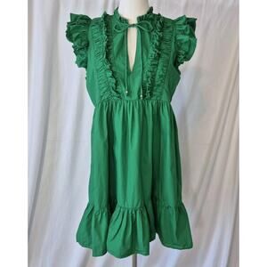 Carolina Constas Womens Designer Green Ruffled V-neck Shift Dress Small